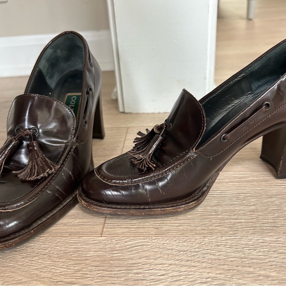 Cole Haan Women’s KERRY Loafer-Block Heel Size 5 Brown Leather-Dressy-Italy